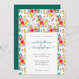 Invitation Rose floral Eucalytpus Mariage de script
