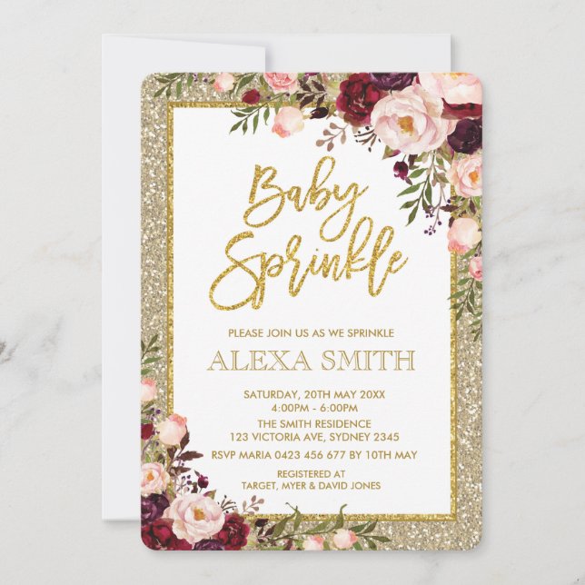 Invitation rose floral fascinant de baby shower de (Devant)