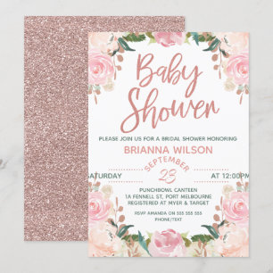 Invitation Rose Floral Gold Baby shower
