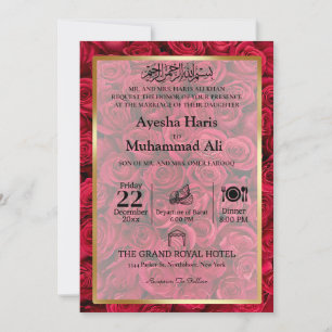 Invitation Rose Floral Gold Frame Musulman musulman Mariage