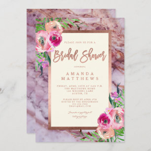 Invitation Rose Floral Gold Pink Marble Mariage Fête de l'ma