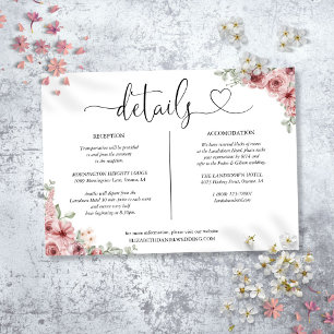 Invitation Rose Floral Heart Script Détails Fiche d'informati