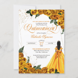 Invitation Rose Floral Jaune & Or Elegant Quinceañera Invi