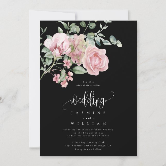 Invitation Rose Floral Mariage (Devant)