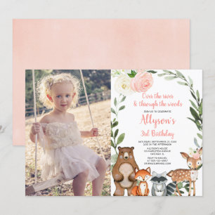 Invitation Rose floral mignon boisé fille d'anniversaire phot