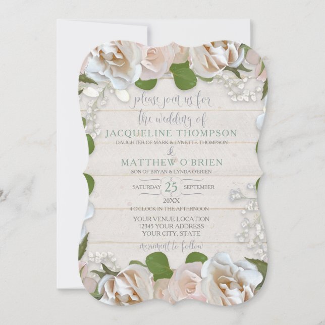 Invitation Rose floral moderne de la grange rustique de la fe (Devant)