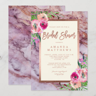 Invitation Rose floral or rose marbre Fête des mariées Mariag
