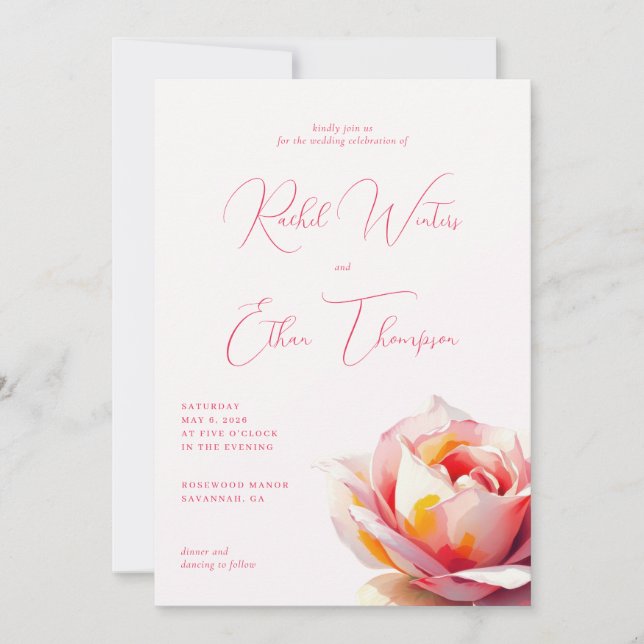 Invitation Rose Floral Romantique (Devant)