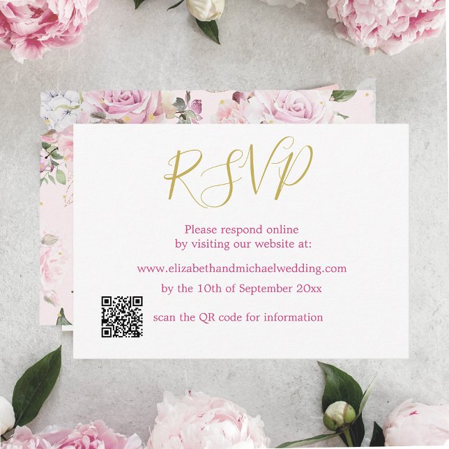 Invitation Rose floral rose QR Code mariage RSVP (Créateur téléchargé)