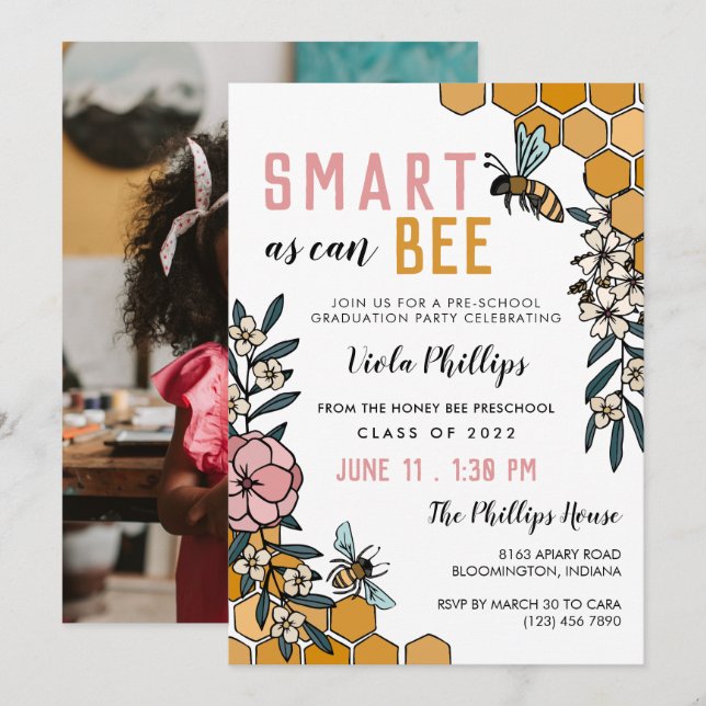Invitation Rose Floral Smart Comme Peut Être La Graduation De (Devant / Derrière)