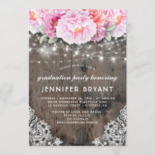 Invitation Rose Floral String éclaire Rustic Graduation Party