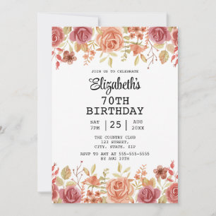 Invitation Rose Floral Terracotta Brown 70e anniversaire