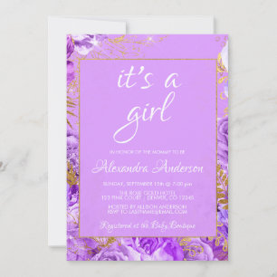 Invitation Rose Floral violet Baby shower Monogramme