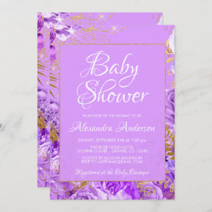 Invitation Rose Floral violet Baby shower Monogramme