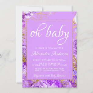 Invitation Rose Floral violet Baby shower Monogramme