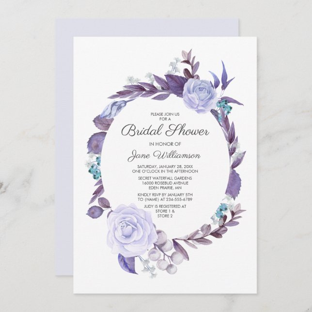 Invitation Rose floral violet Feuilles Fête des mariées de co (Devant / Derrière)