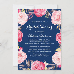 Invitation Rose Floral Wreath Marine Fête des mariées bleue