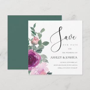 Invitation Rose Florale Blanche Épargne La Date Magenta