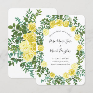 Invitation Rose Florale de Mariage Épargnez la Date Jaune Cla
