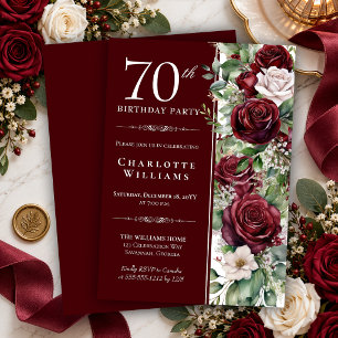 Invitation Rose florale de vin de Bourgogne élégante pour 70e