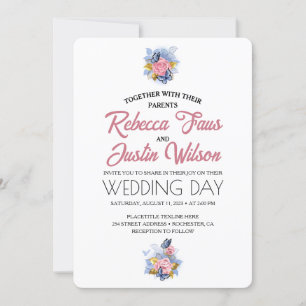 Invitation Rose Florale Élégante Moderne Rose Poussiéreuse