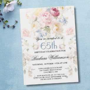Invitation Rose Florale Élégante Peinte de Teint 65e Annivers