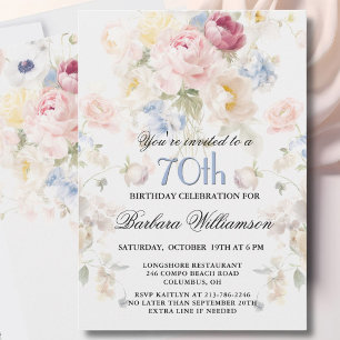 Invitation Rose Florale Élégante Peinte de Teint Rose pour 70