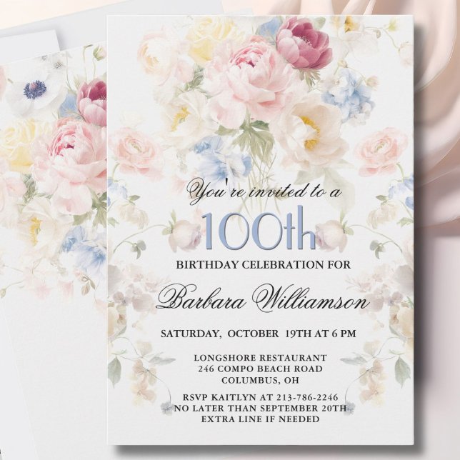 Invitation Rose Florale Élégante Peinte de Teinte Rose pour 1 (Créateur téléchargé)