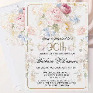 Invitation Rose Florale Élégante Peinte de Teinte Rose pour 9