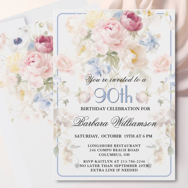 Invitation Rose Florale Élégante Peinte de Teinte Rose pour 9 (Créateur téléchargé)