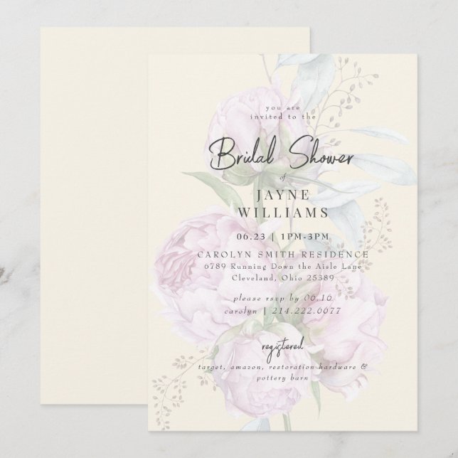 Invitation Rose Florale Jaune Pâle Baby Shower de Mariage  (Devant / Derrière)