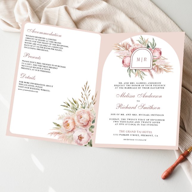 Invitation Rose Florale Pâle et Poussiéreuse Code QR Mariage (Créateur téléchargé)
