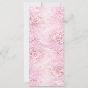 Invitation Rose Florale Pastel Rose Rêveuse Perles Nœuds Étin
