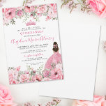 Invitation Rose Florale Quinceanera Rose<br><div class="desc">Invitation de Quinceañera aux roses roses heureuses. Ce design adorable et féminin présente un mélange animé de roses roses heureuses et de fleurs dans des nuances allant du rose blush et du rose bébé pastel au rose vif et joyeux, le tout accentué de feuilles vertes luxuriantes. Le devant présente un...</div>