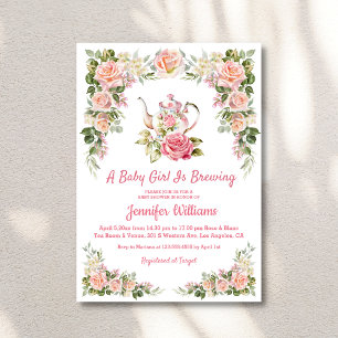Invitation Rose Florale Vintage Rose Fleurie Thé Party Bébé