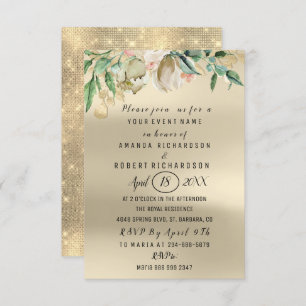 Invitation Rose Flower Brunch Vert or Aquarelle ivoire