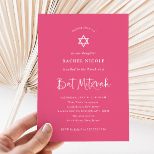 Invitation Rose foncé avec calligraphie blanche   BAT MITZVAH