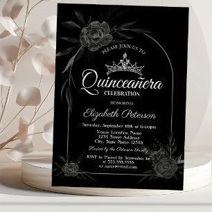 Invitation Rose foncé élégant Noir Gothique Quinceañera