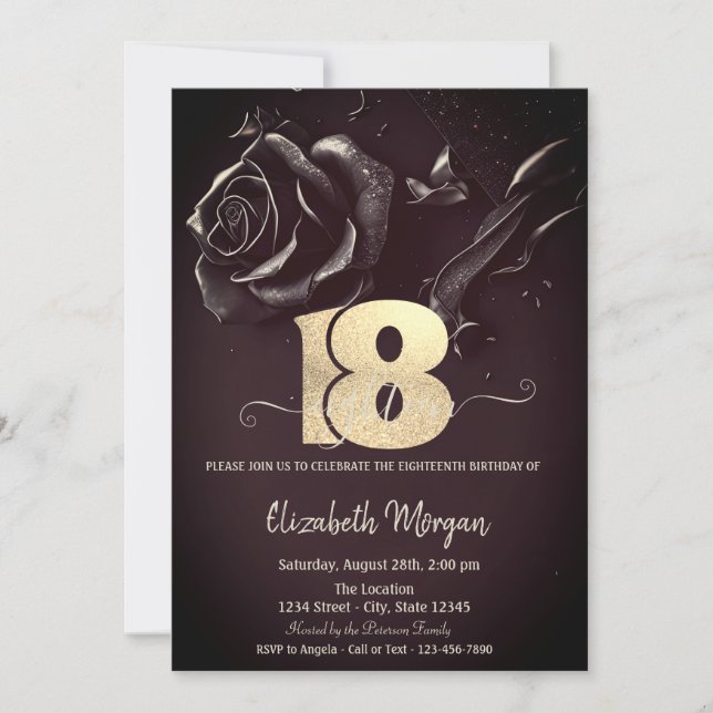 Invitation Rose foncé gothique Bourgogne 18e anniversaire (Devant)