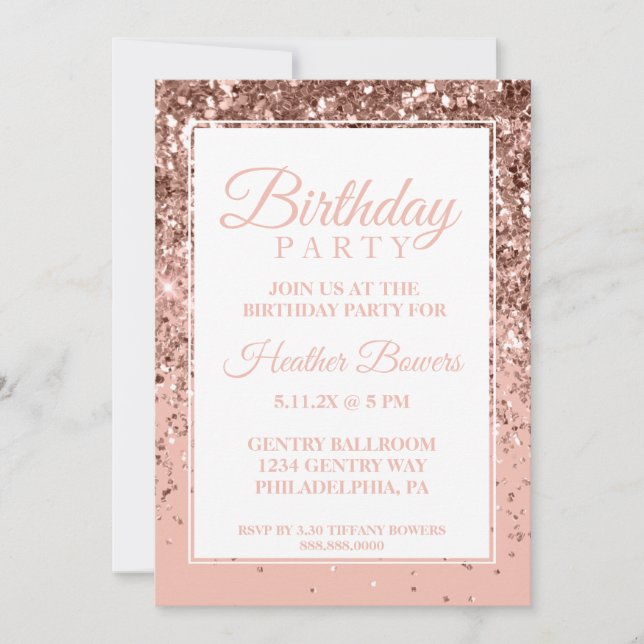 Invitation Rose foncé Parties scintillant or Anniversaire Inv (Devant)