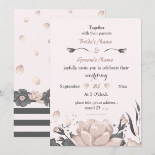Invitation rose foncé poussiéreux fleurs gris foncé extraordi