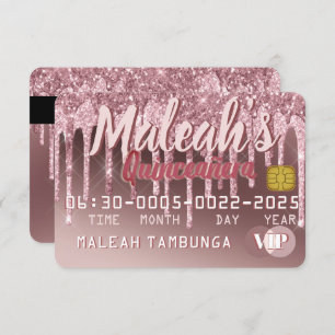 Invitation Rose foncé Quinceañera Gold & Parties scintillant