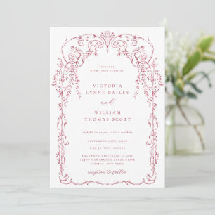Invitation Rose foncé Victorian Frame Mariage