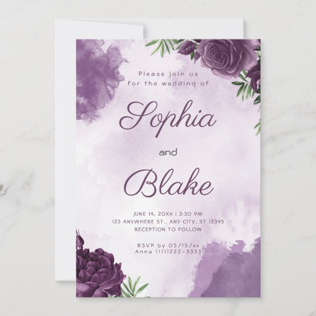 Invitation Rose foncé violet Floral gothique Mariage (Devant)
