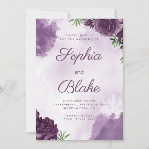 Invitation Rose foncé violet Floral gothique Mariage