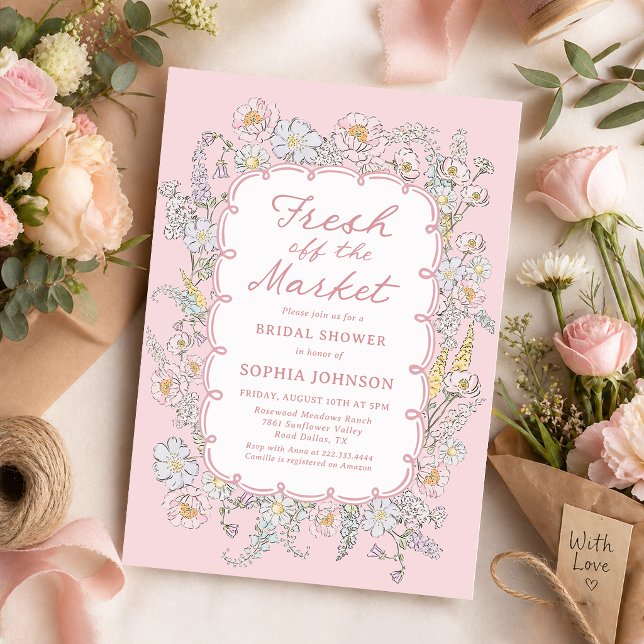 Invitation Rose Fraîche du Marché Floral Lavage de Mariée (Créateur téléchargé)