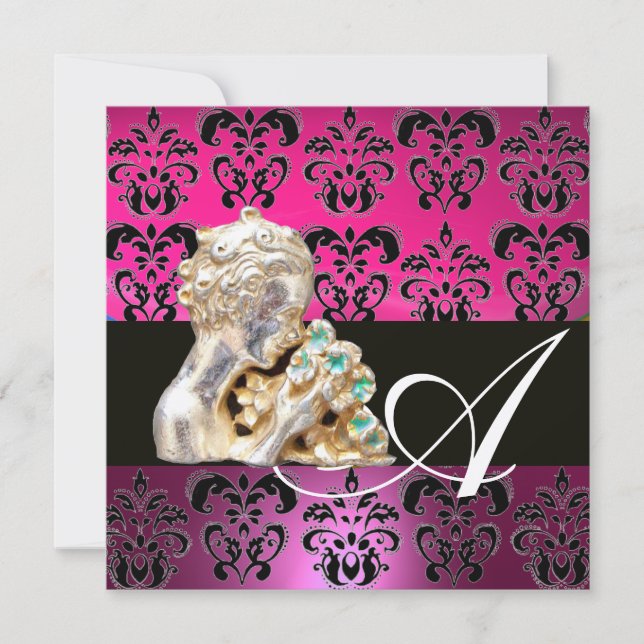 INVITATION ROSE, FUCHSIA, NOIR, VIOLET, DAMAS JEWEL MONOGRAMM (Devant)