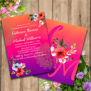 Invitation Rose Fuchsia Orange Violet Floral Éclatant et Auda