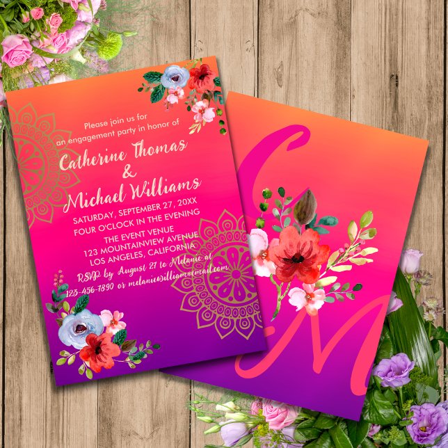 Invitation Rose Fuchsia Orange Violet Floral Éclatant et Auda (Créateur téléchargé)