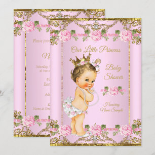 Invitation Rose Fushia Or Blanc Princesse Baby Shower Brunett